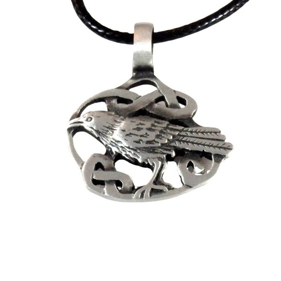 Knotwork Raven on a Black Cord 1690 - Picture 1 of 6